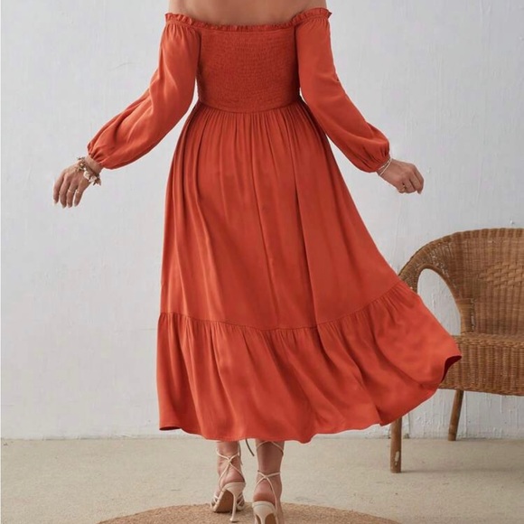 Off Shoulder Drawstring Front Ruffle Hem Dress - Picture 3 of 8